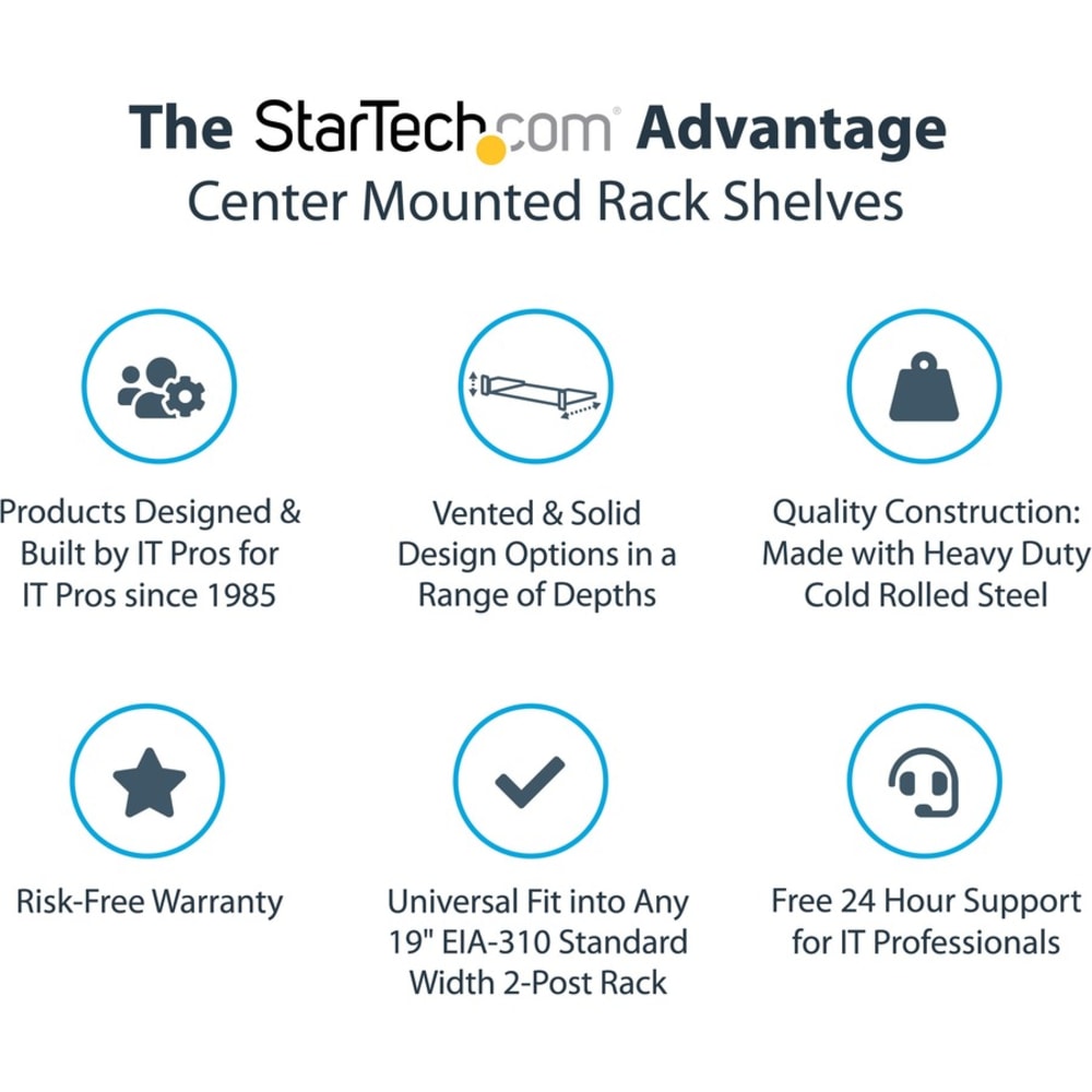 StarTech.comStarTech.com 2 Post Server Rack Shelf - Vented - Center Mount - Up to 75 lb. - 2 post Network Rack Shelf (CABSHF2POSTV2)