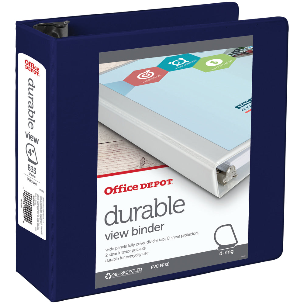 Office Depot Brand Durable View 3-Ring Binder, 4in D-Rings, Blue