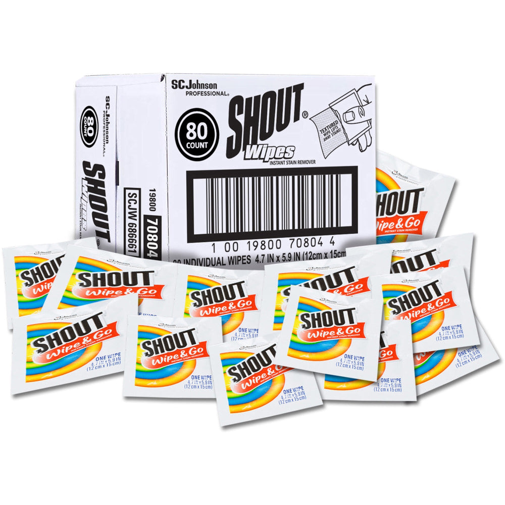 Shout Wipe & Go Instant Stain Treatment Wipes, Box Of 80