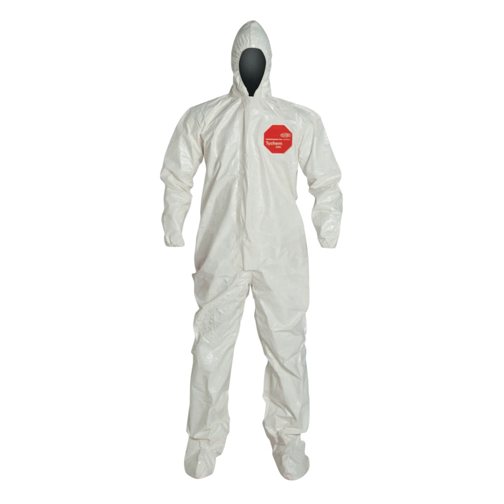 DuPont Tychem SL Coveralls With Hood And Socks, Large, White, Pack Of 6