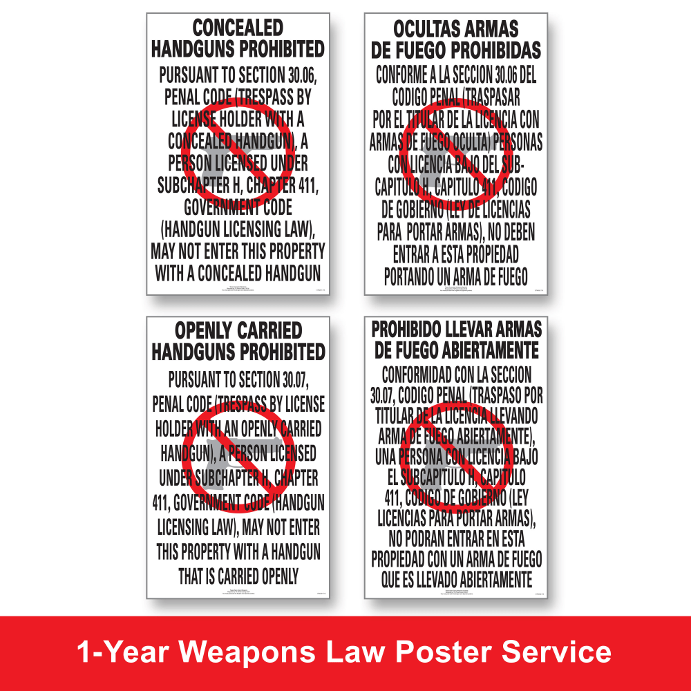 ComplyRight State Weapons Law 1-Year Poster Service, English, Texas, 11in x 17in