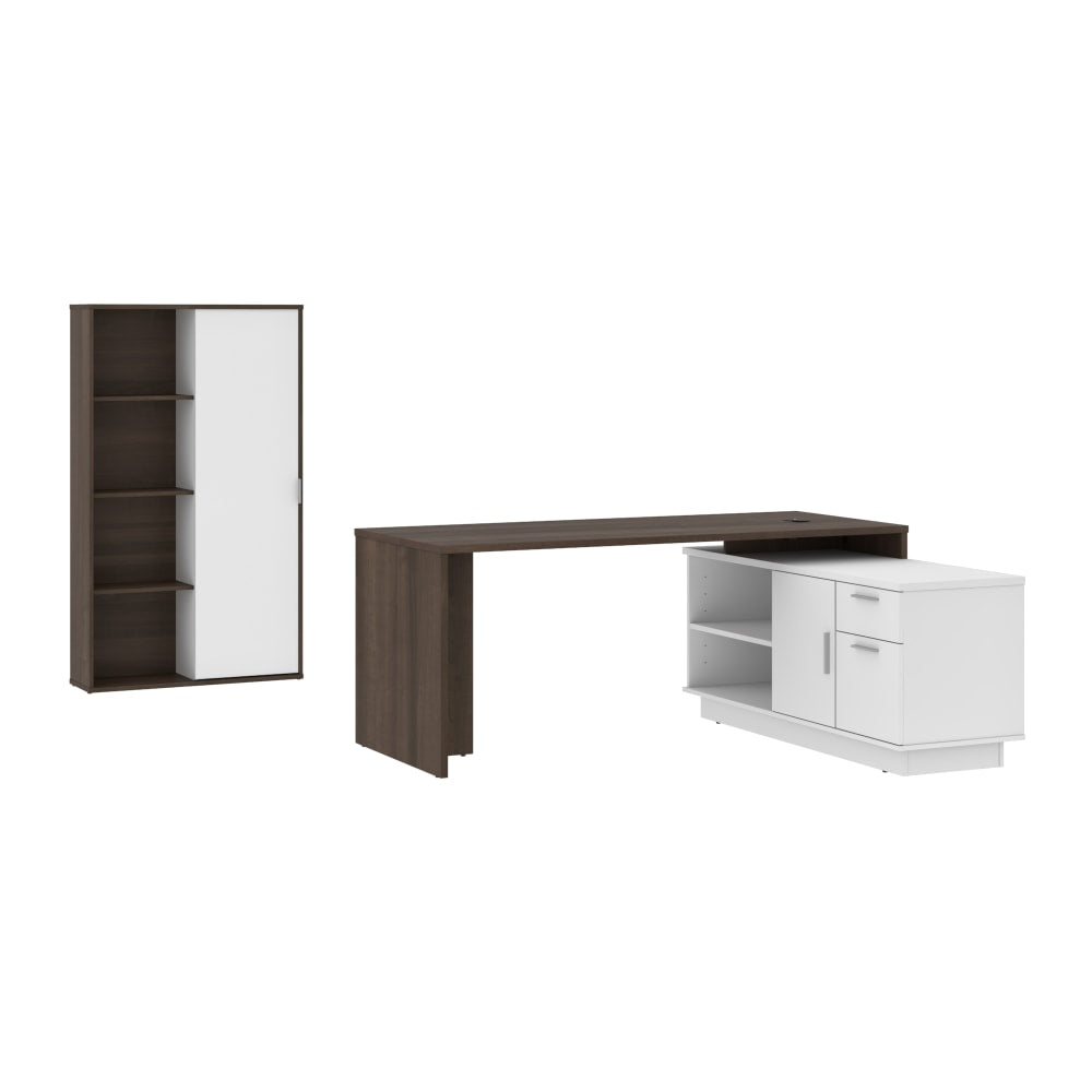 Bestar Equinox 72inW L-Shaped Corner Desk With Storage Cabinet, Antigua/White