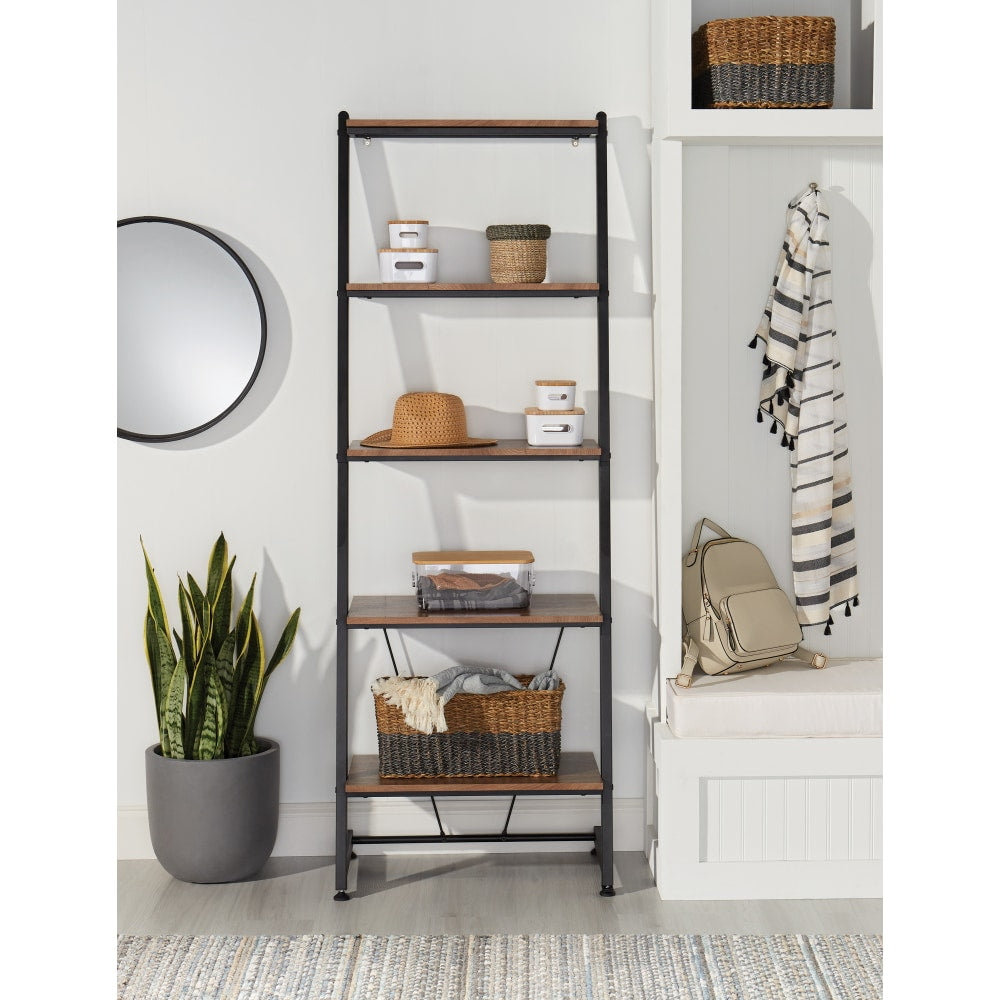 Realspace Belling 73inH Leaning 5-Shelf Bookcase, Modern Oak