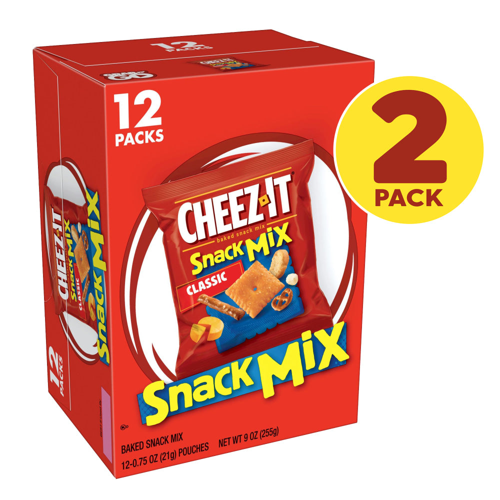 Cheez-It Crackers Snack Mix Tray, 0.75 Oz, 12 Pouches Per Box, Pack Of 2 Boxes