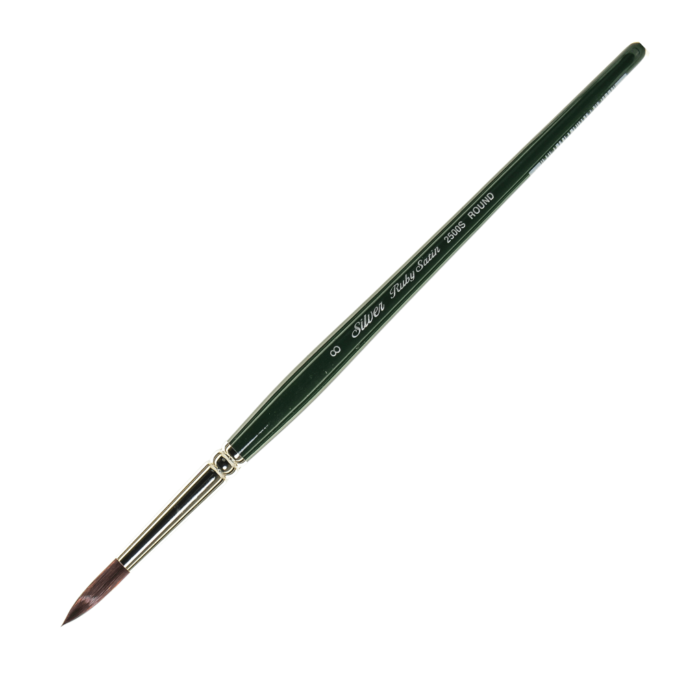 Silver Brush Ruby Satin Series Short-Handle Paint Brush 2500S, Size 8, Round Bristle, Synthetic, Multicolor