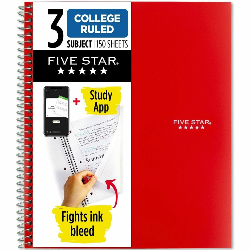 Five Star Wirebound Notebook Plus Study App, 1 Subject, College Ruled, 8 1/2in x 11in