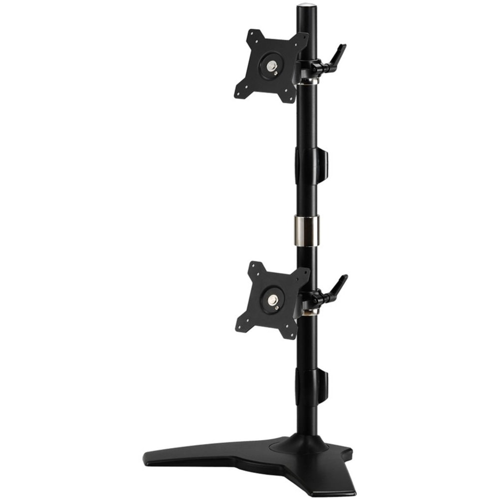 Amer Mounts Stand Based Vertical Dual Monitor Mount for two 15in-24in LCD/LED Flat Panels - Supports up to 26.5lb monitors, +/- 20 degree tilt, and VESA 75/100