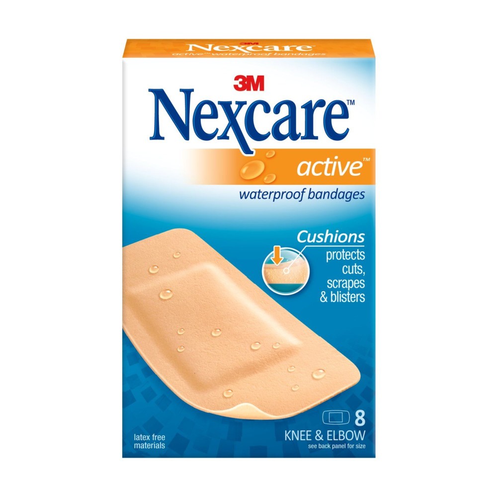 3M Nexcare Extra Cushion Knee/Elbow Bandages, 1 7/8in x 4in, Pack Of 8