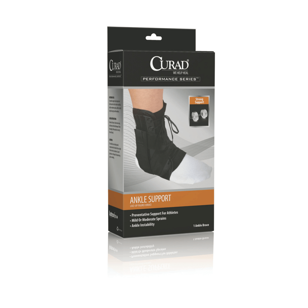 CURAD Vinyl Lace-Up Ankle Splints, Small, Black, Case Of 4