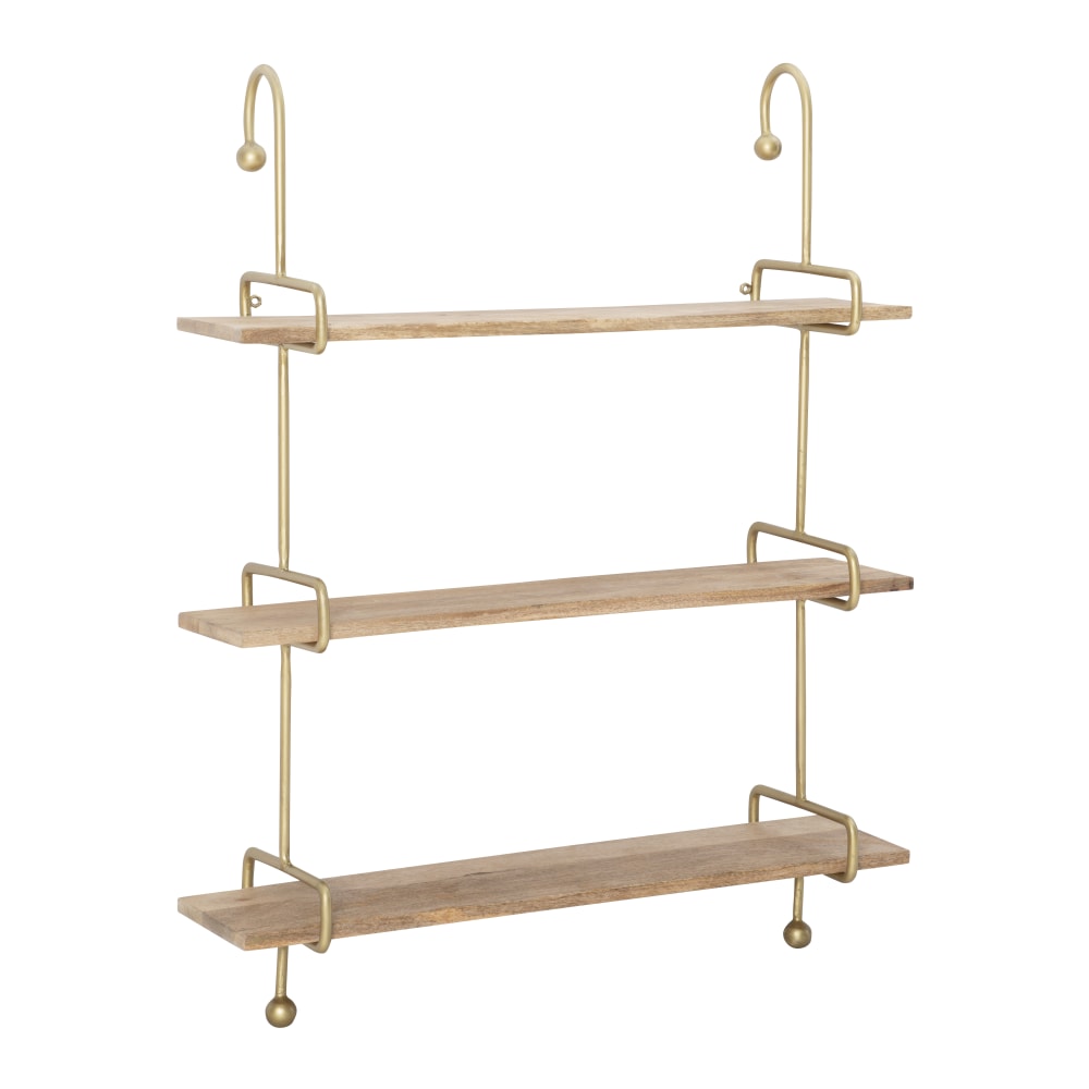 Powell Wheelan Wall Shelf, 39inH x 31inW x 8-1/2inD, Natural/Gold