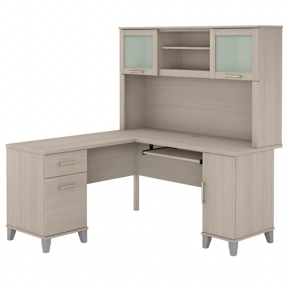 Bush Business Furniture Somerset 60inW L-Shaped Corner Desk With Hutch, Sand Oak, Standard Delivery