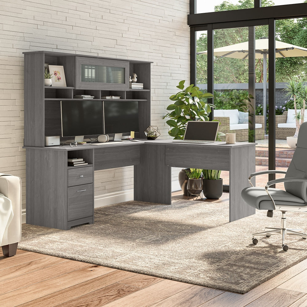 Bush Business Furniture Cabot 72inW L-Shaped Corner Desk With Hutch And Drawers, Modern Gray, Standard Delivery