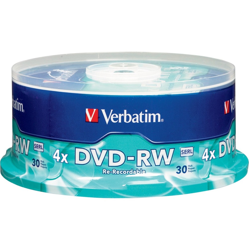 Verbatim DVD-RW Rewritable Media Spindle, 4.7GB/120 Minutes, Pack Of 30