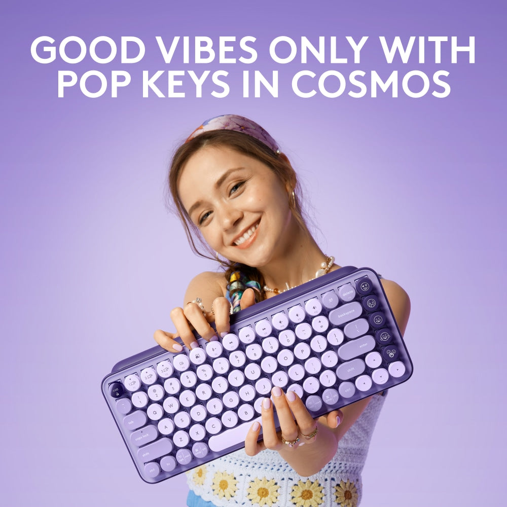 Logitech Pop Keys - Cosmos - Wireless Connectivity - Bluetooth - 32.81 ft - 5 Emoji Hot Key(s) - ChromeOS - English - Computer, Tablet, Smartphone - PC, Mac - Mechanical Keyswitch - AAA Battery Size Supported - Cosmos