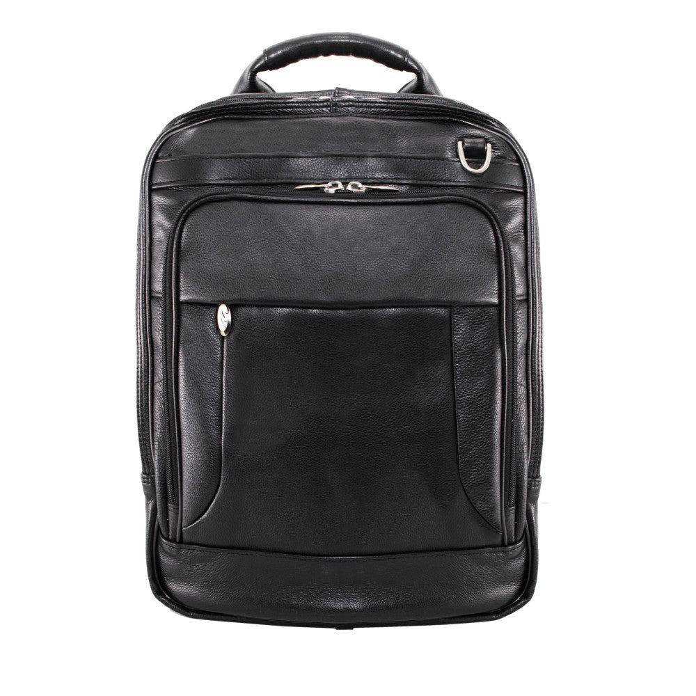 McKlein Lincoln Park Leather Convertible Computer Backpack, Black