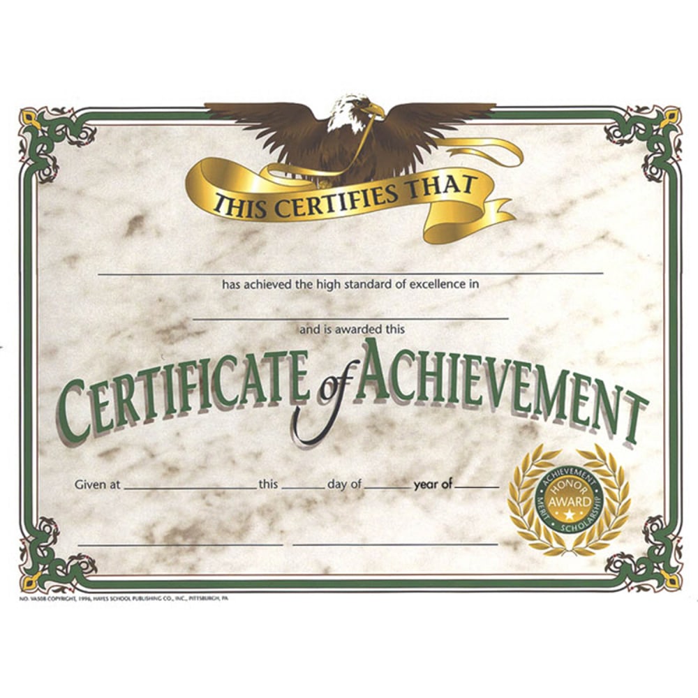 Hayes Certificates, 8-1/2in x 11in, Achievement, Eagle, 30 Certificates Per Pack, Set Of 3 Packs