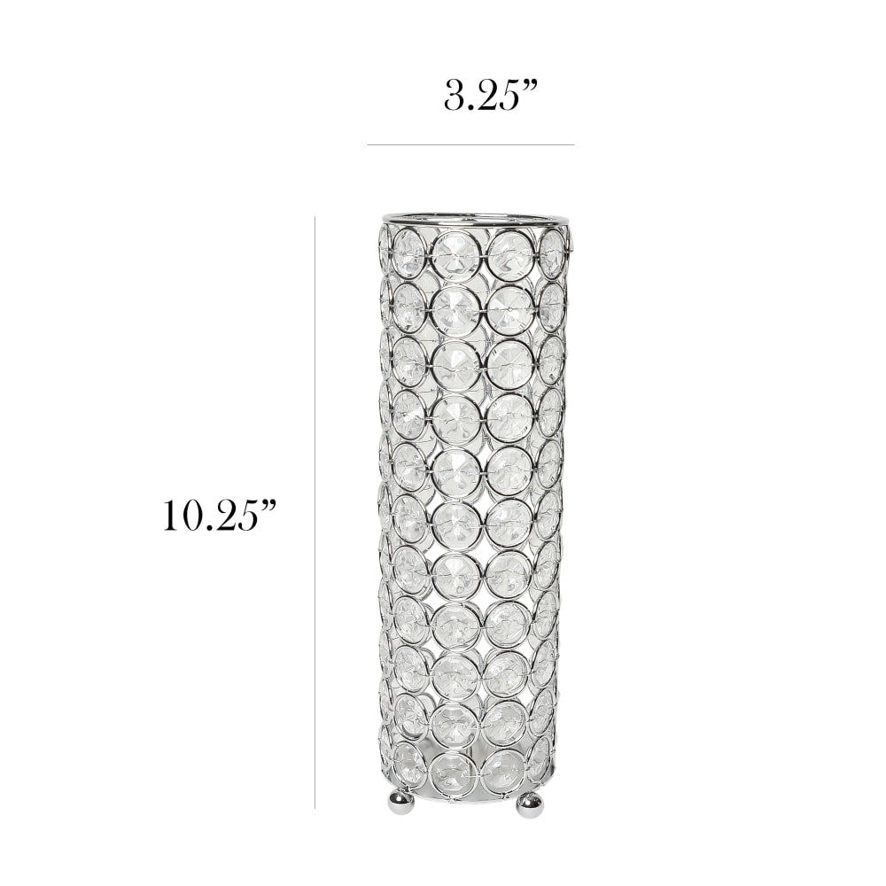 Elegant Designs Ellipse Crystal Decorative Vase, 10-1/4inH x 3-1/4inW x 3-1/4inD, Chrome