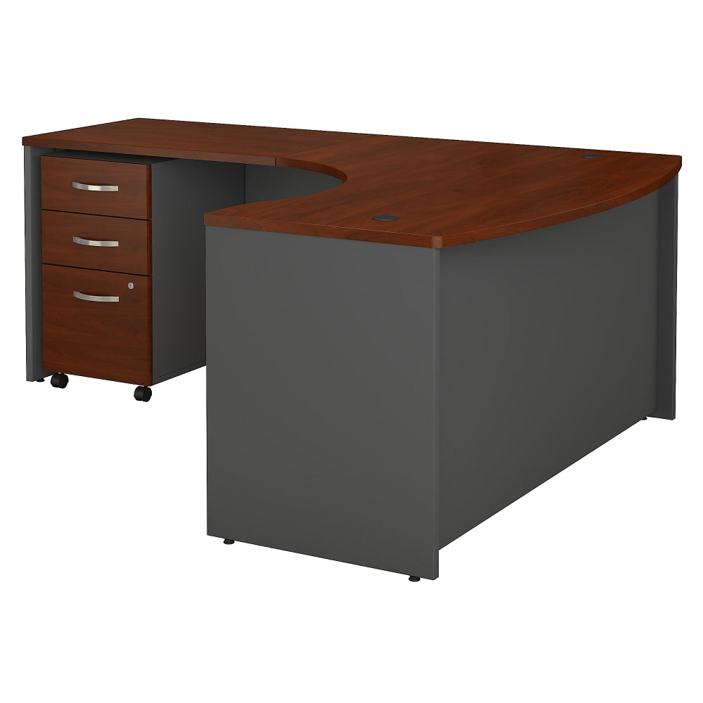 Bush Business Furniture 60inW Bow Front L-Shaped Corner Desk With Return And 3 Drawer Mobile File Cabinet, Left Handed, Hansen Cherry, Standard Delivery