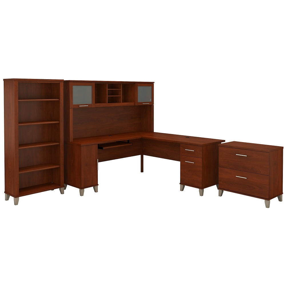 Bush Furniture Somerset 72inW L Shaped Desk With Hutch, Lateral File Cabinet And Bookcase, Hansen Cherry, Standard Delivery