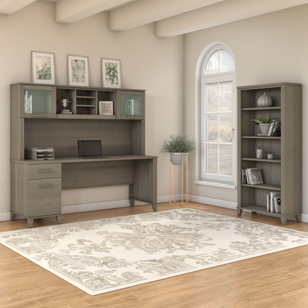 Bush Furniture Somerset 72inW Office Desk With Hutch And 5 Shelf Bookcase, Ash Gray, Standard Delivery