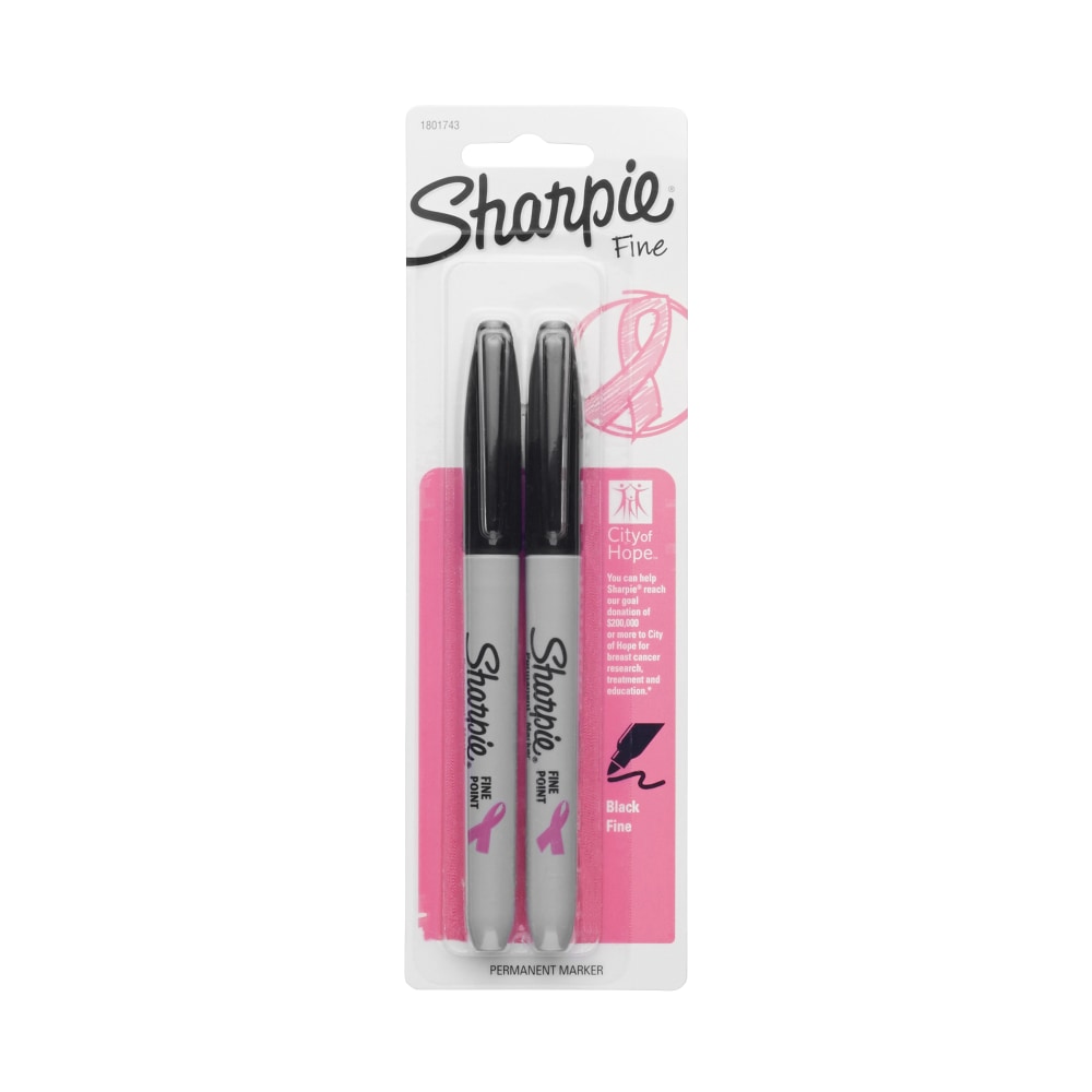 Sharpie Permanent Fine-Point Markers, Black/Pink Ribbon, Pack Of 2 Markers