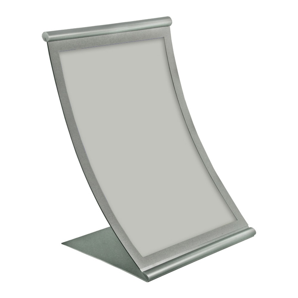 Azar Displays Metal Vertical Curved Sign Holder, 14inH x 8-1/2inW x 3inD, Silver