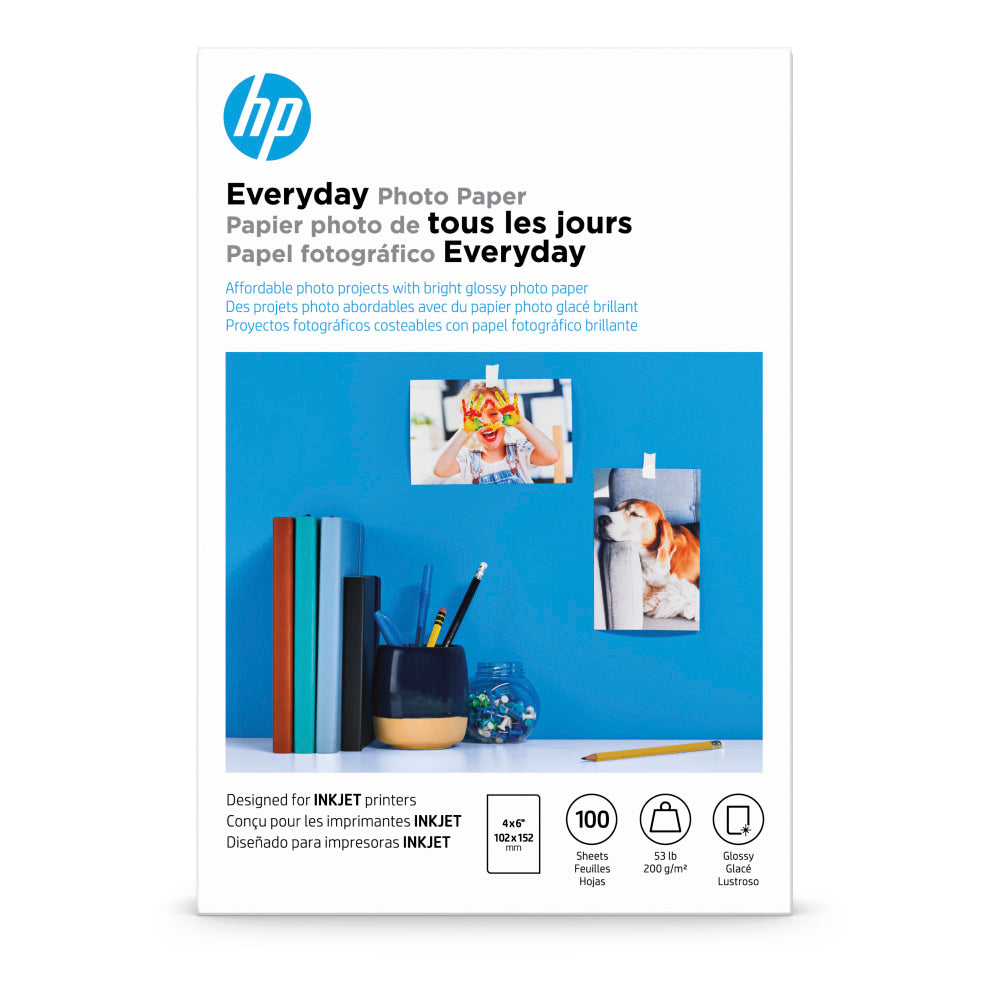 HP Everyday Photo Paper for Inkjet Printers, Glossy, 4in x 6in, 53 Lb, Pack Of 100 Sheets (CR759A)