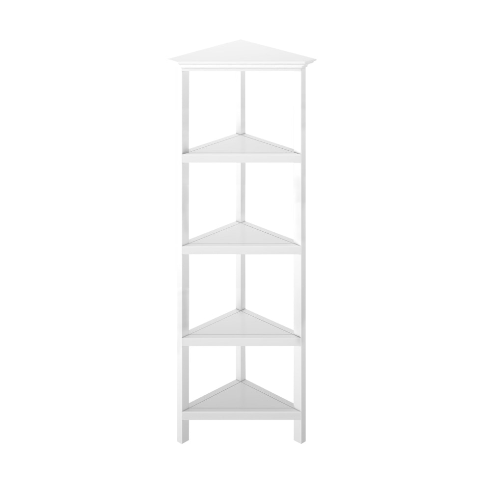 New Ridge Home Goods 60inH 5-Shelf Corner Bookcase, White