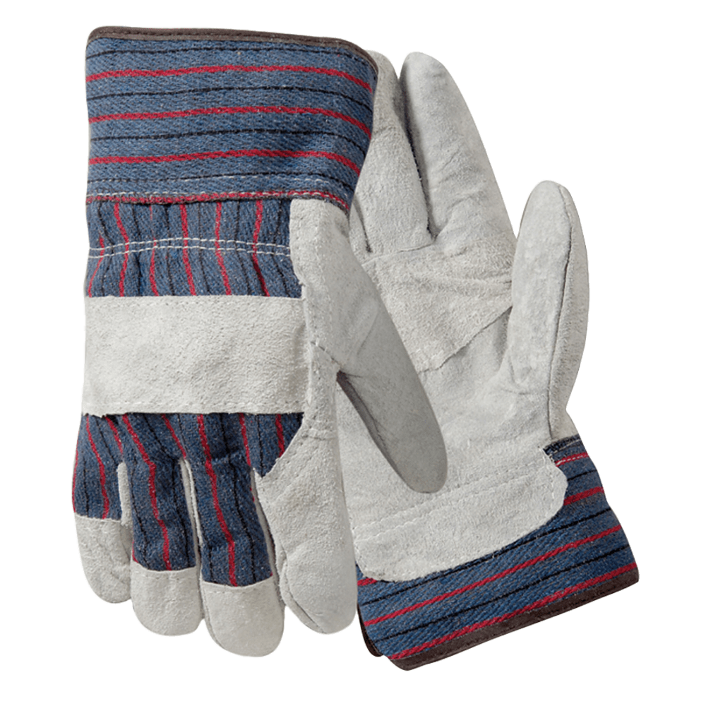 R3 Safety Large Leather Palm Gloves, Gray/Blue/Red