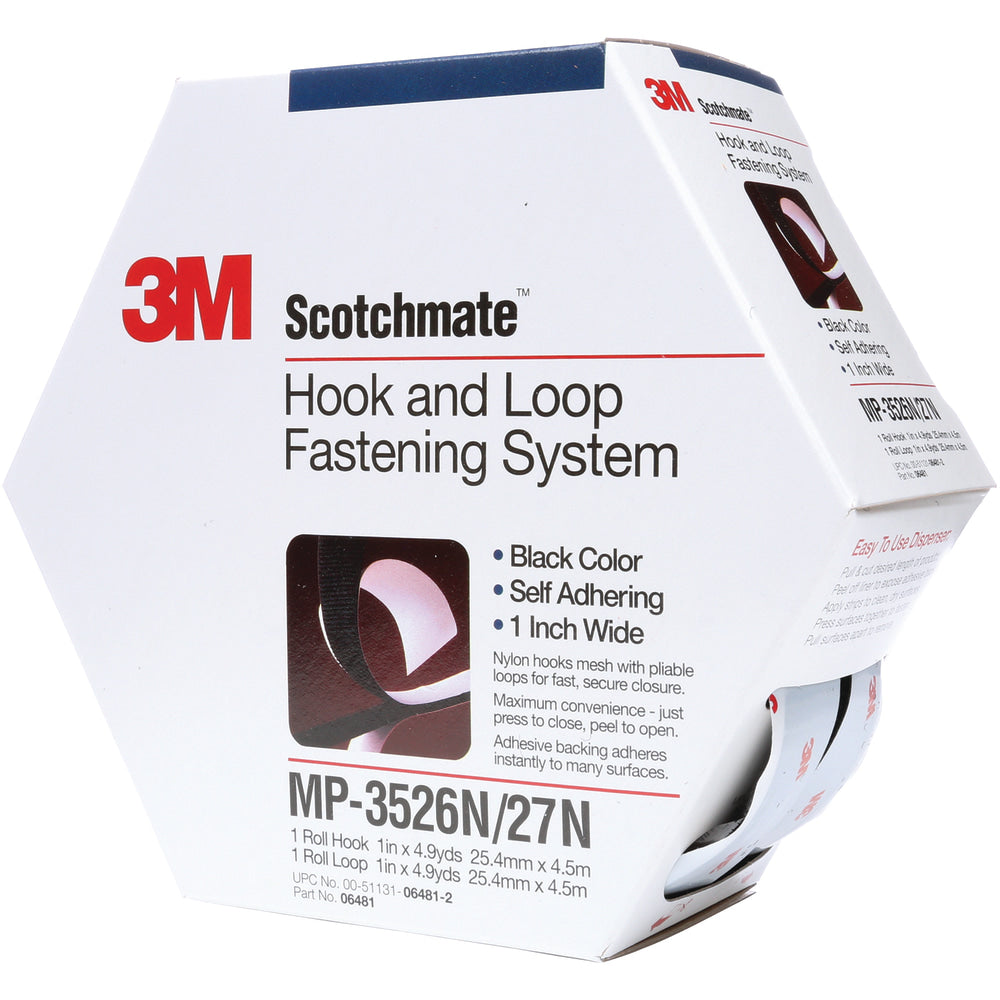 3M Scotchmate Fasteners Combo Pack, 1in x 15ft, Black, Case Of 5