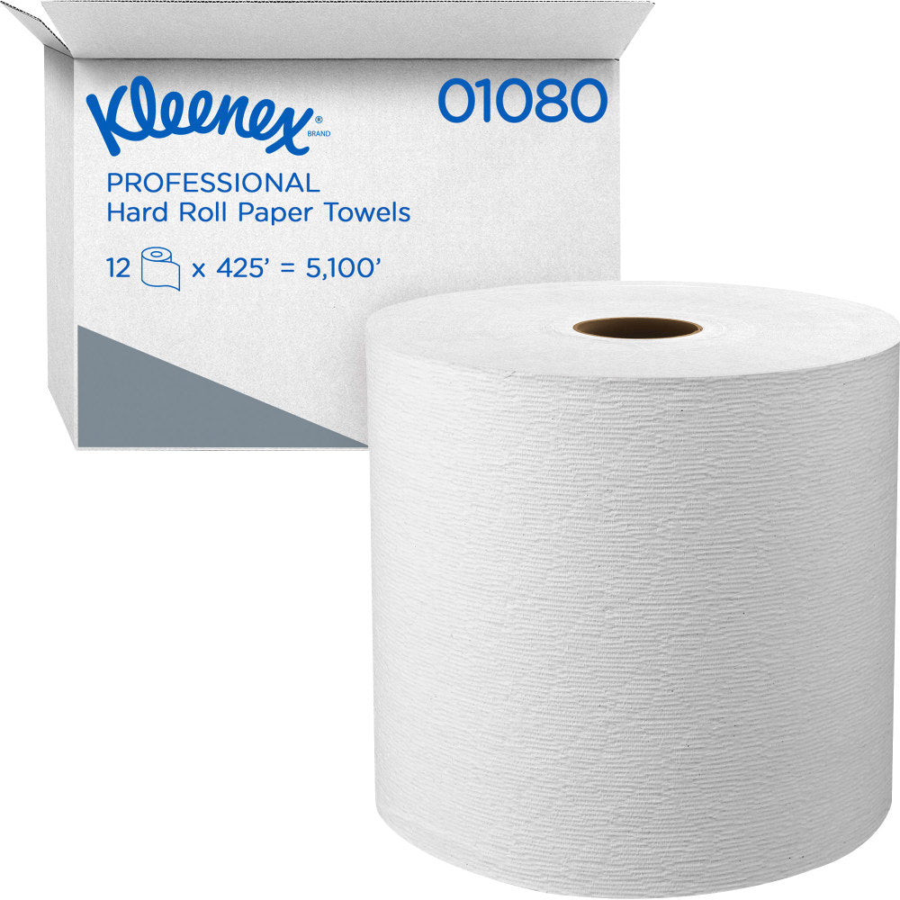 Kimberly-Clark 1-Ply Non HardPaper Towels, 90% Recycled, 425ft Per Roll, Pack Of 12 Rolls