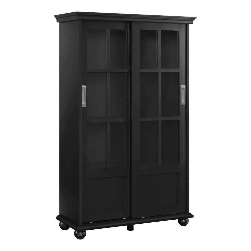 Ameriwood Home Aaron Lane 51inH 4-Shelf Bookcase With Sliding Glass Doors, Black