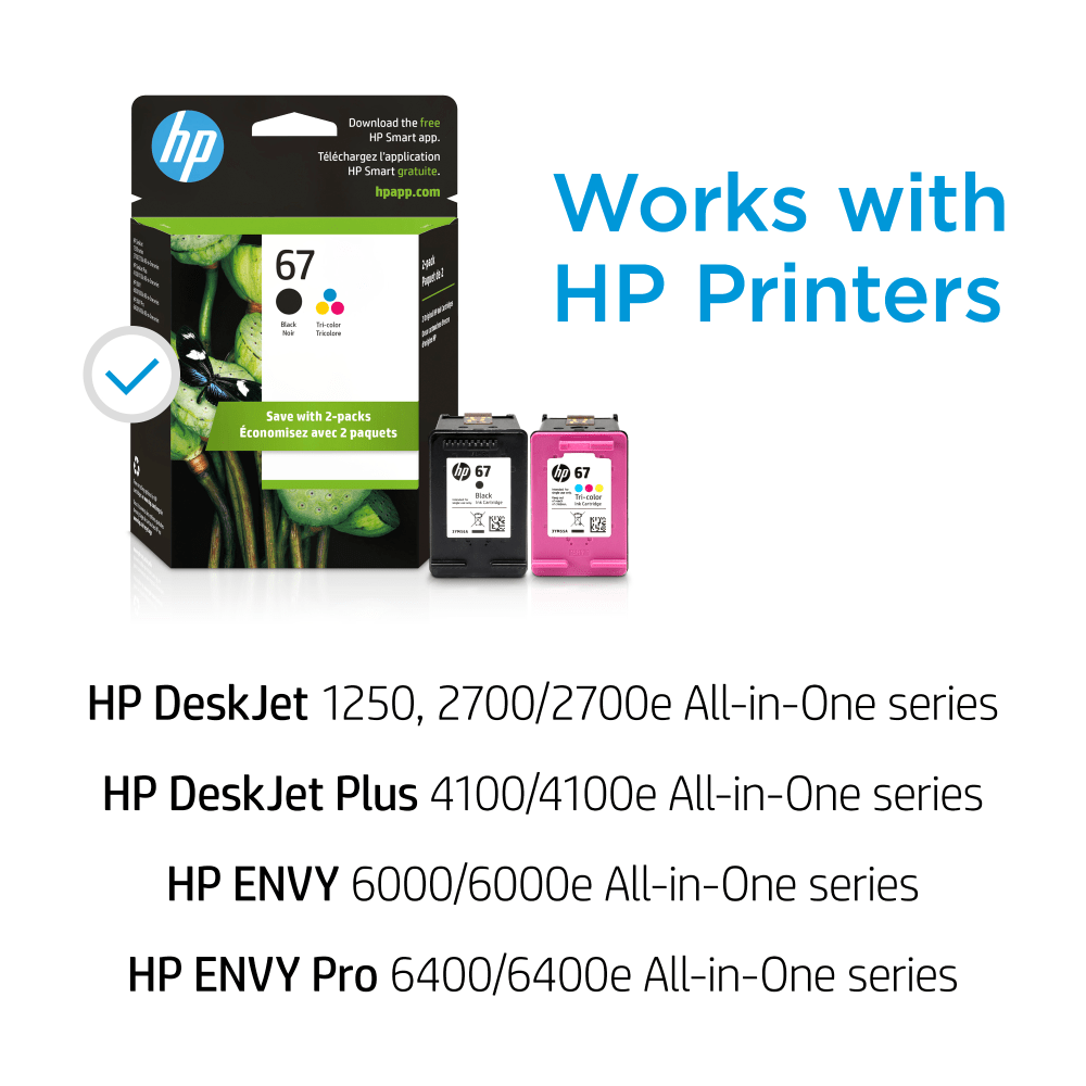 HP 67 Black And Tri-Color Ink Cartridges, Pack Of 2, 3YP29AN