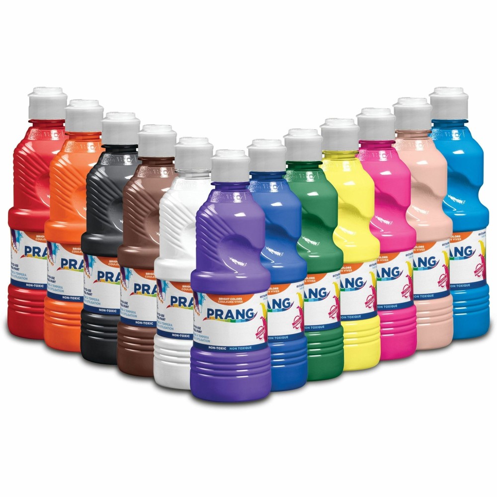 Prang Ready-To-Use Tempera Paint, 16 Oz., Assorted Colors, Pack Of 12