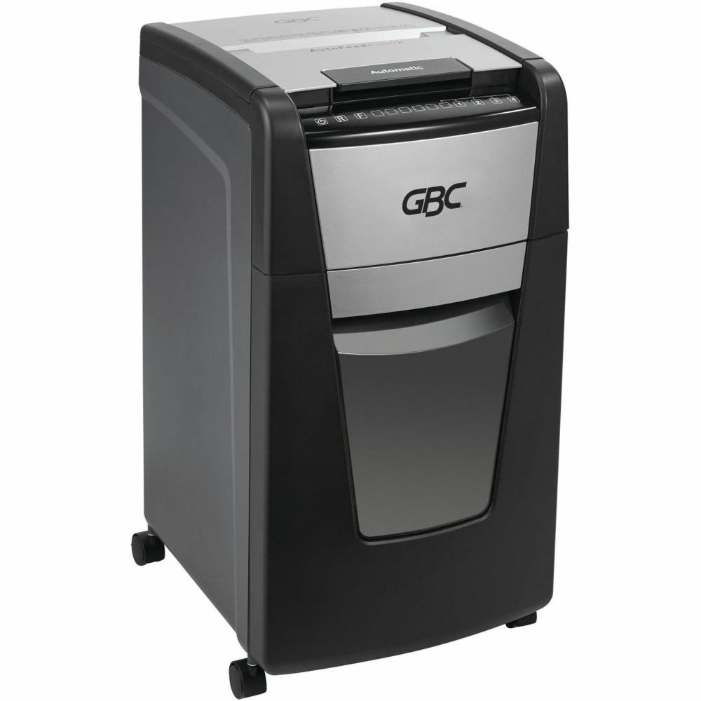 GBC AutoFeed+ Office Shredder, 300X, Super Cross-Cut, 300 Sheets - Continuous Shredder - Super Cross Cut - 10 Per Pass - for shredding Credit Card, Paper Clip, Staples, Paper - P-4 - 1 Hour Run Time - 16 gal Wastebin Capacity - Black