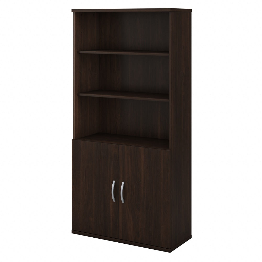 Bush Business Furniture Studio C 73inH 5-Shelf Bookcase With Doors, Black Walnut, Standard Delivery