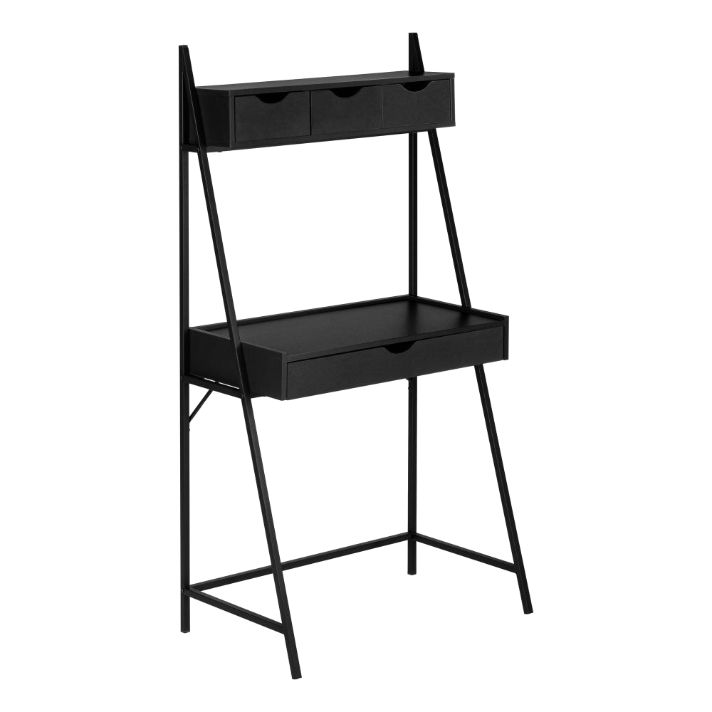 Monarch Specialties Junior 32inW Ladder Style Computer Desk With 2-TiersAnd 4 Drawers, Black