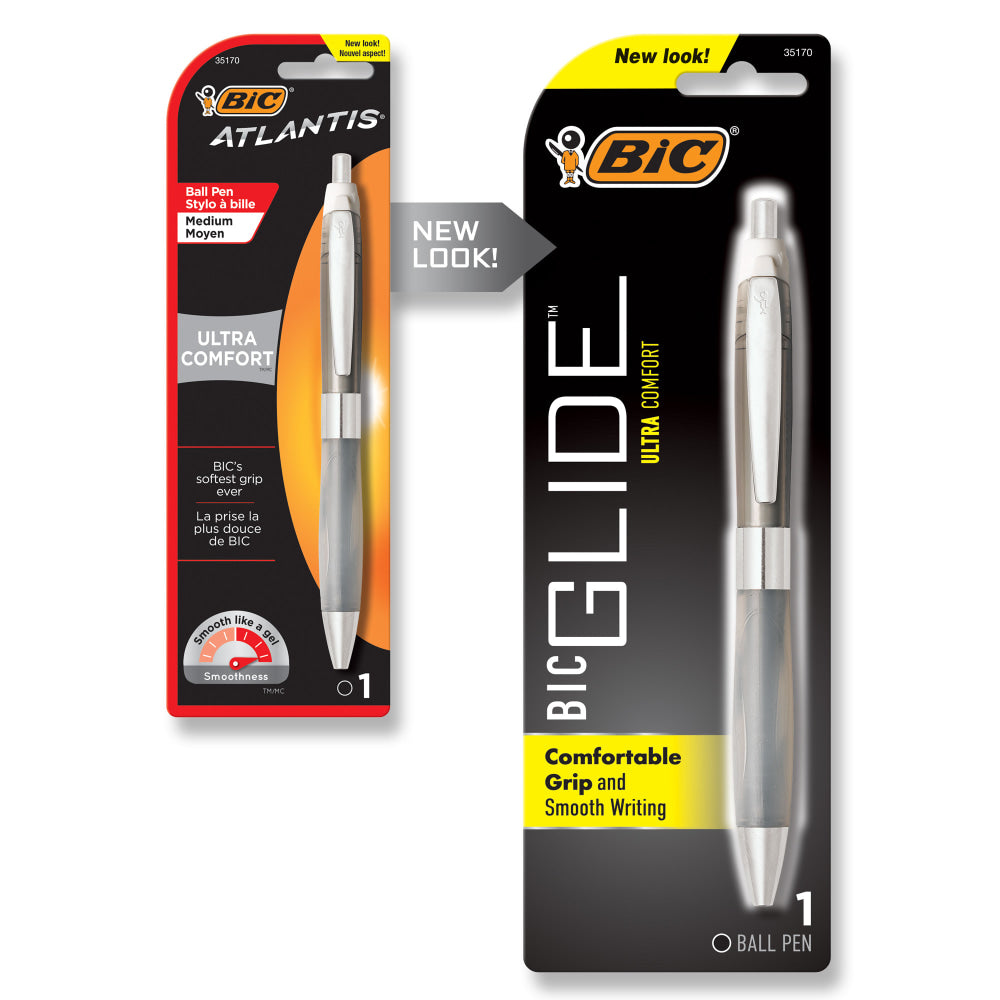 BIC Glide Ultra Comfort Retractable Ballpoint Pen, Medium Point, 0.7 mm, Frosted Gray Barrel, Black Ink