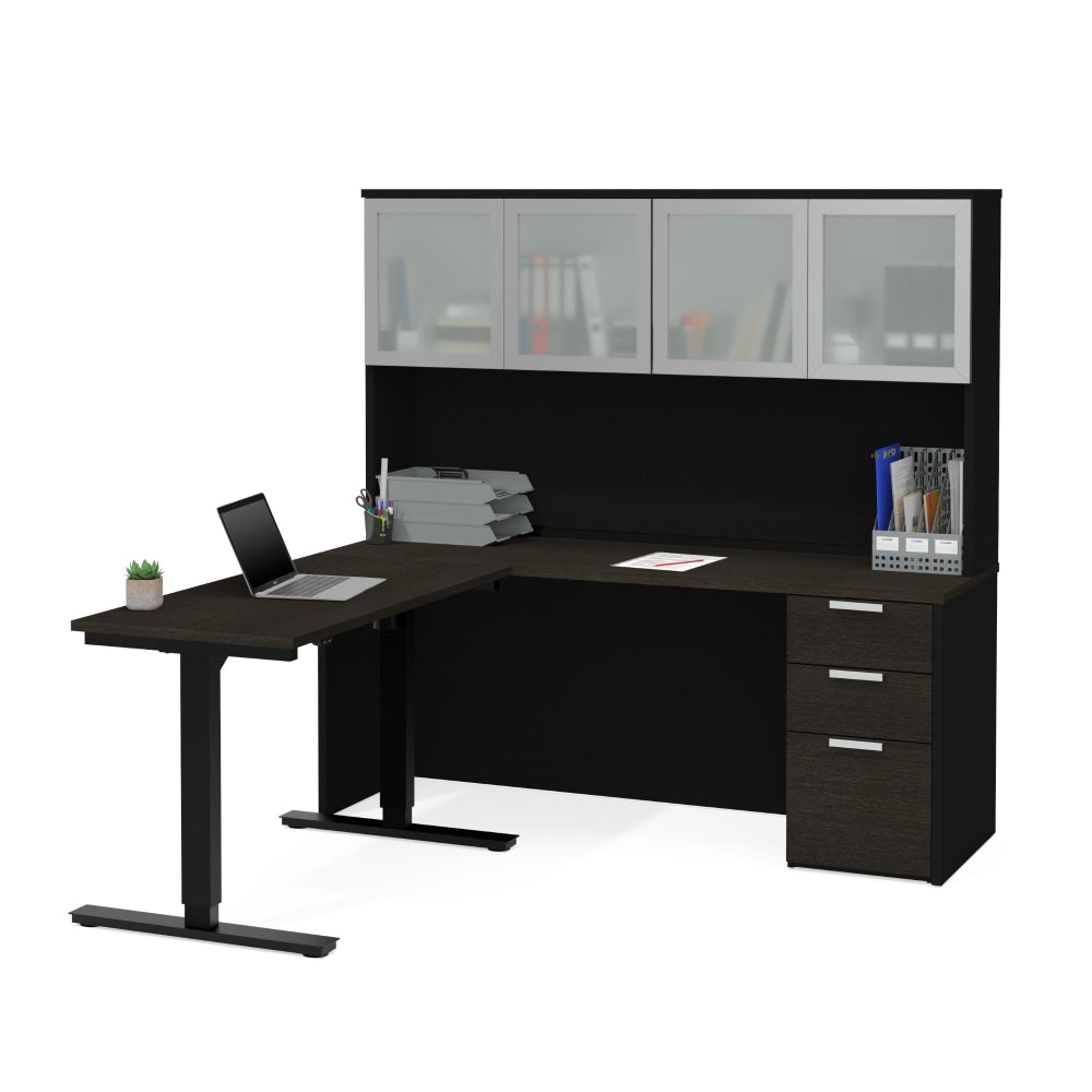 Bestar Pro-Concept Plus 72inW L-Shaped Standing Corner Desk With Hutch, Deep Gray/Black