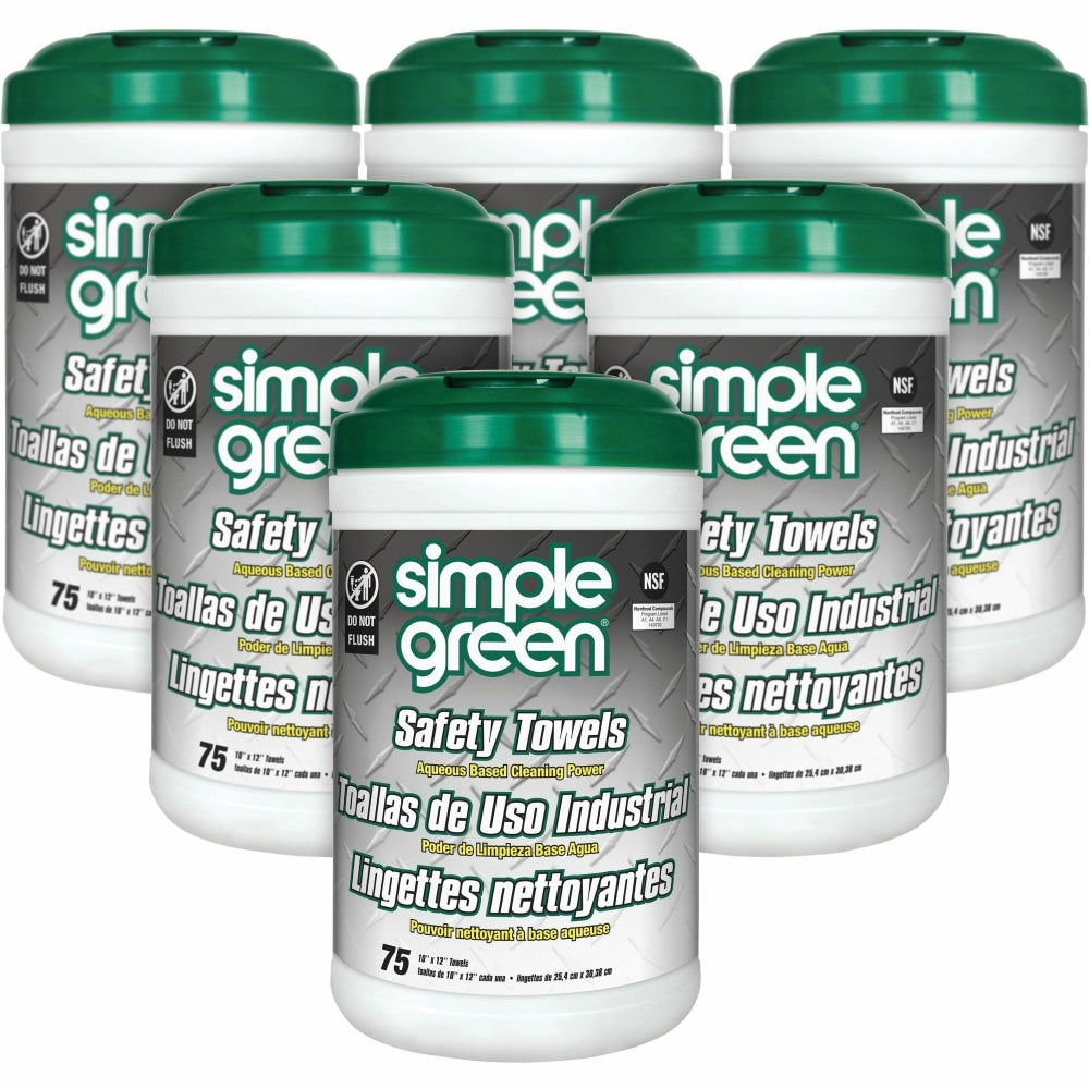 Simple Green Multi-Purpose Cleaning Safety Towels - 10in x 11.75in - Green - 75 Per Canister - 6 / Carton