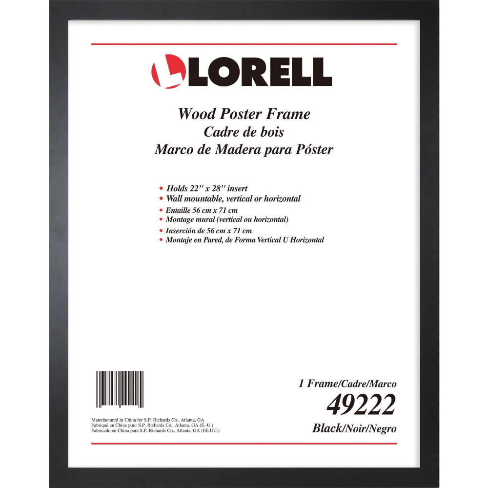 Lorell Solid Wood Poster Frame - 22in x 28in Frame Size - Rectangle - Horizontal, Vertical - 1 Each - Black