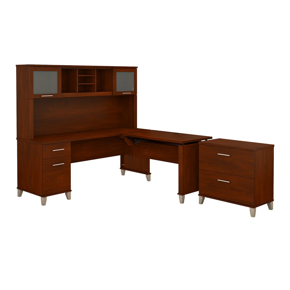 Bush Furniture Somerset 72inW 3 Position Sit to Stand L Shaped Desk With Hutch And File Cabinet, Hansen Cherry, Standard Delivery