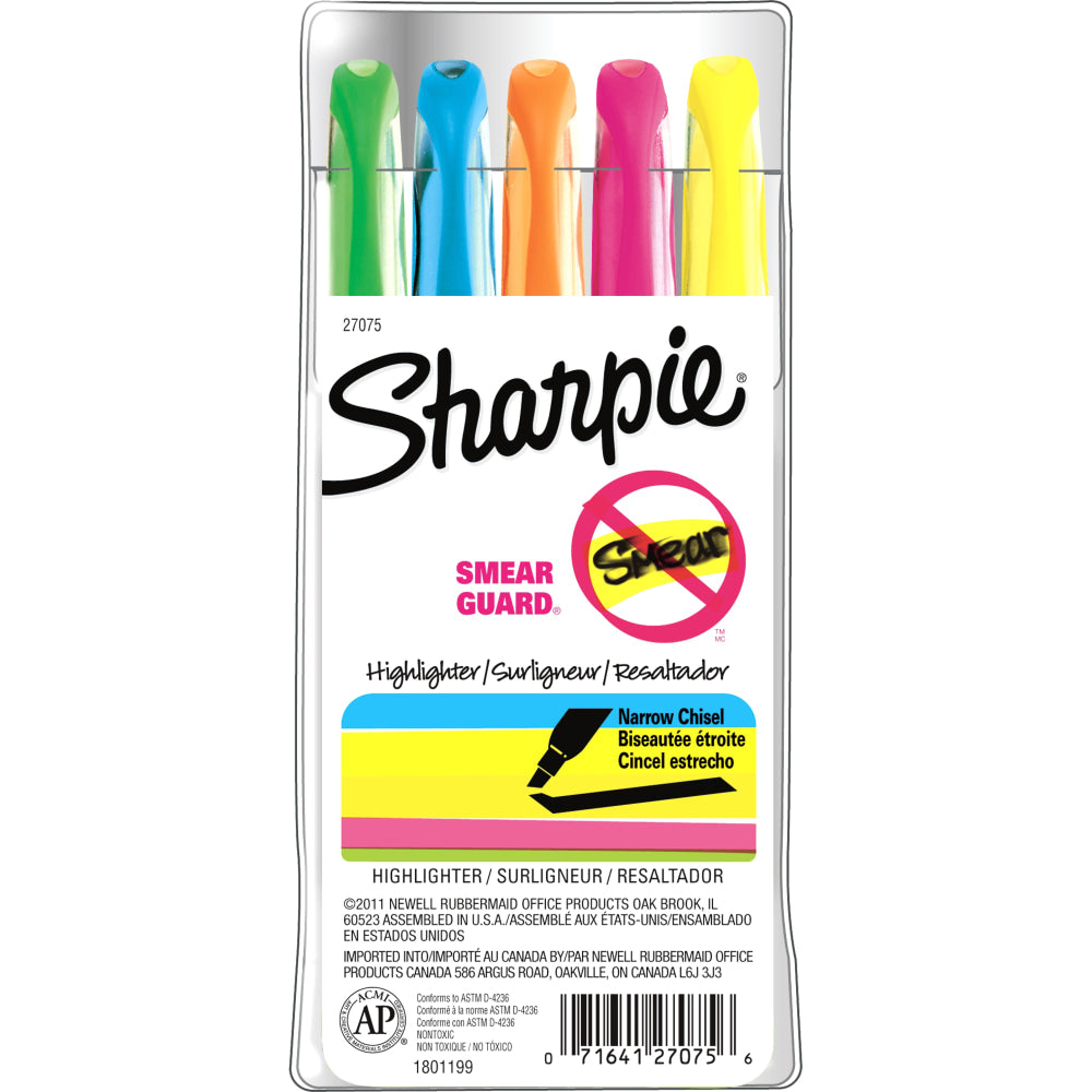 Sharpie Accent Pocket Highlighters, Assorted, Pack Of 5