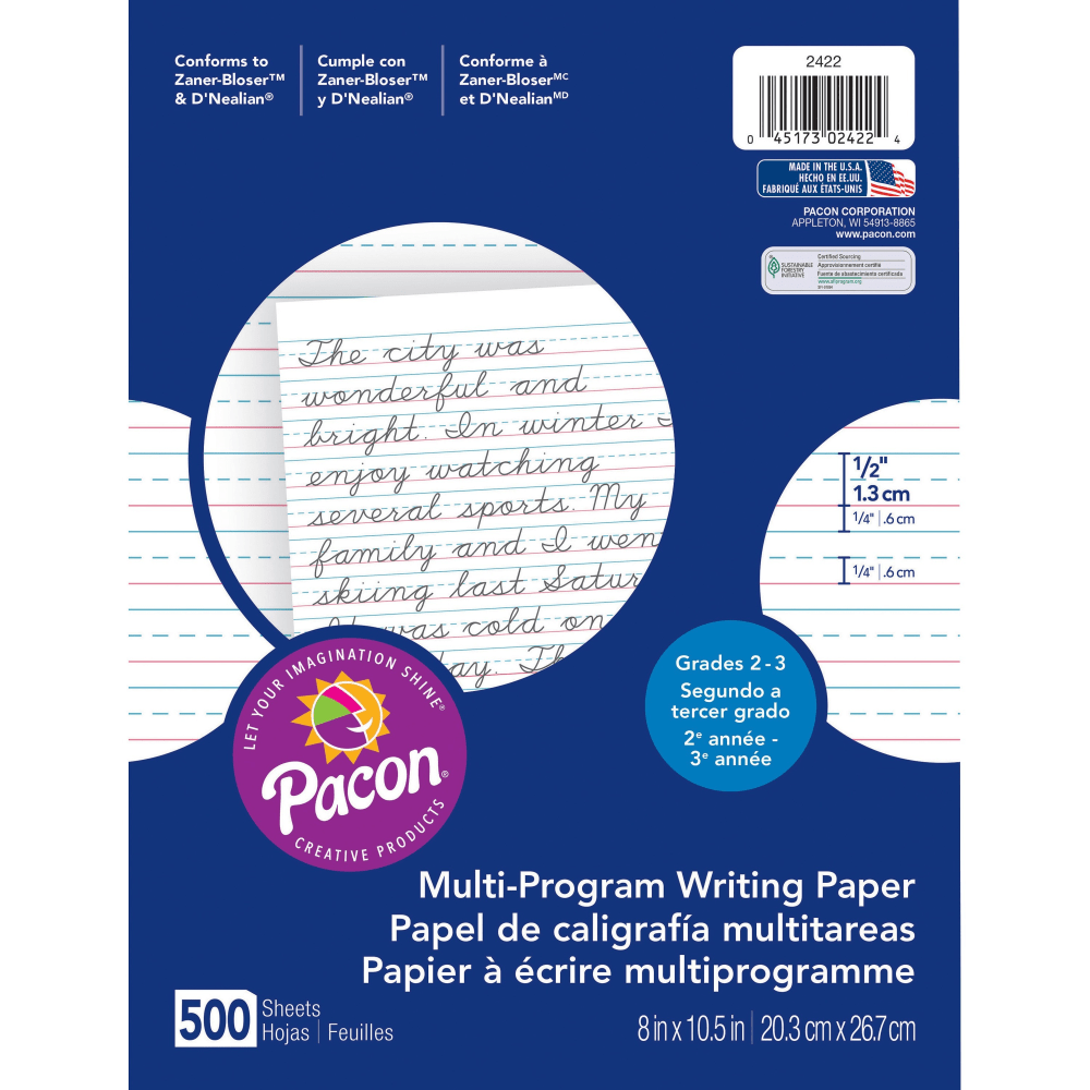 Pacon Multi-Program Handwriting Papers, Grade 2-3, 8in x 10 1/2in, Pack Of 500 Sheets