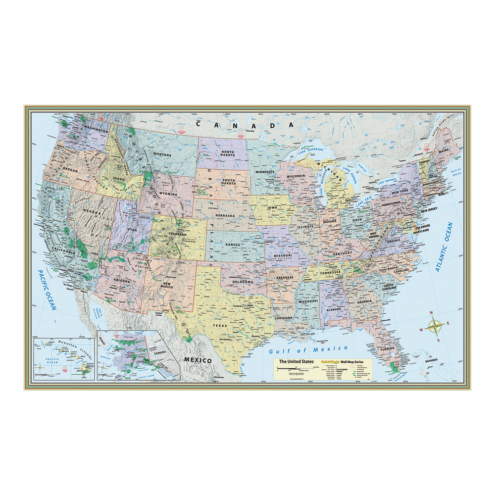 QuickStudy Detailed Topography Map, United States, 50in x 32in