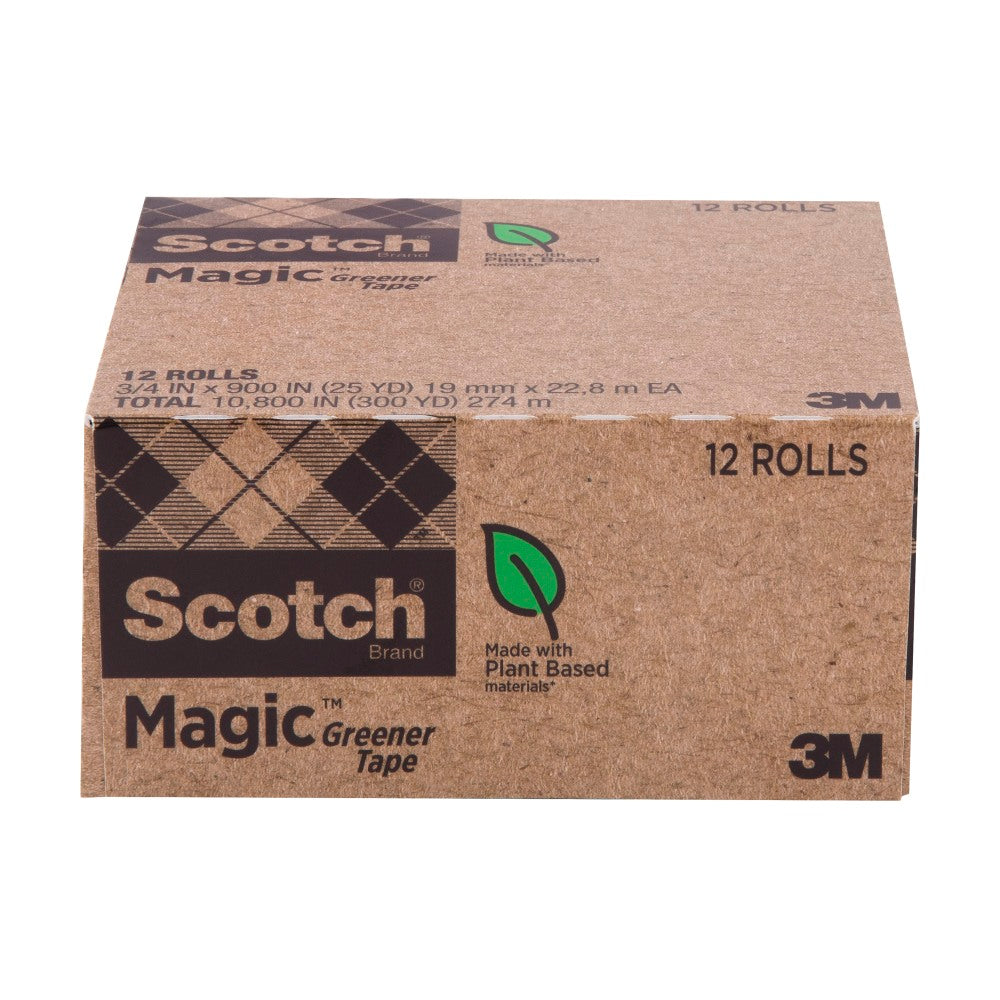 Scotch Magic Greener Invisible Tape, 3/4in x 25 yd., 12 Tape Rolls, Clear