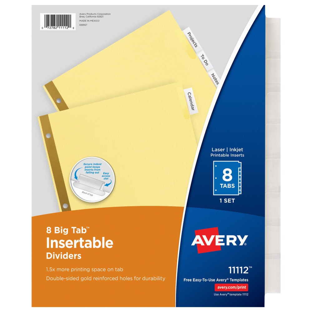 Avery Big Tab Insertable Dividers Gold Reinforced Edge, Buff/Clear, 8-Tab