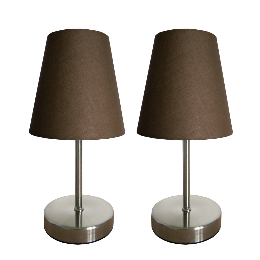 Simple Designs Mini Basic Table Lamp with Fabric Shade, 10.63inH, Brown/Sand Nickel, 2pk