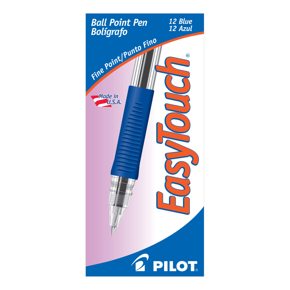 Pilot EasyTouch Ballpoint Pens, Fine Point, 0.7 mm, Clear Barrel, Blue Ink, Pack Of 12 Pens