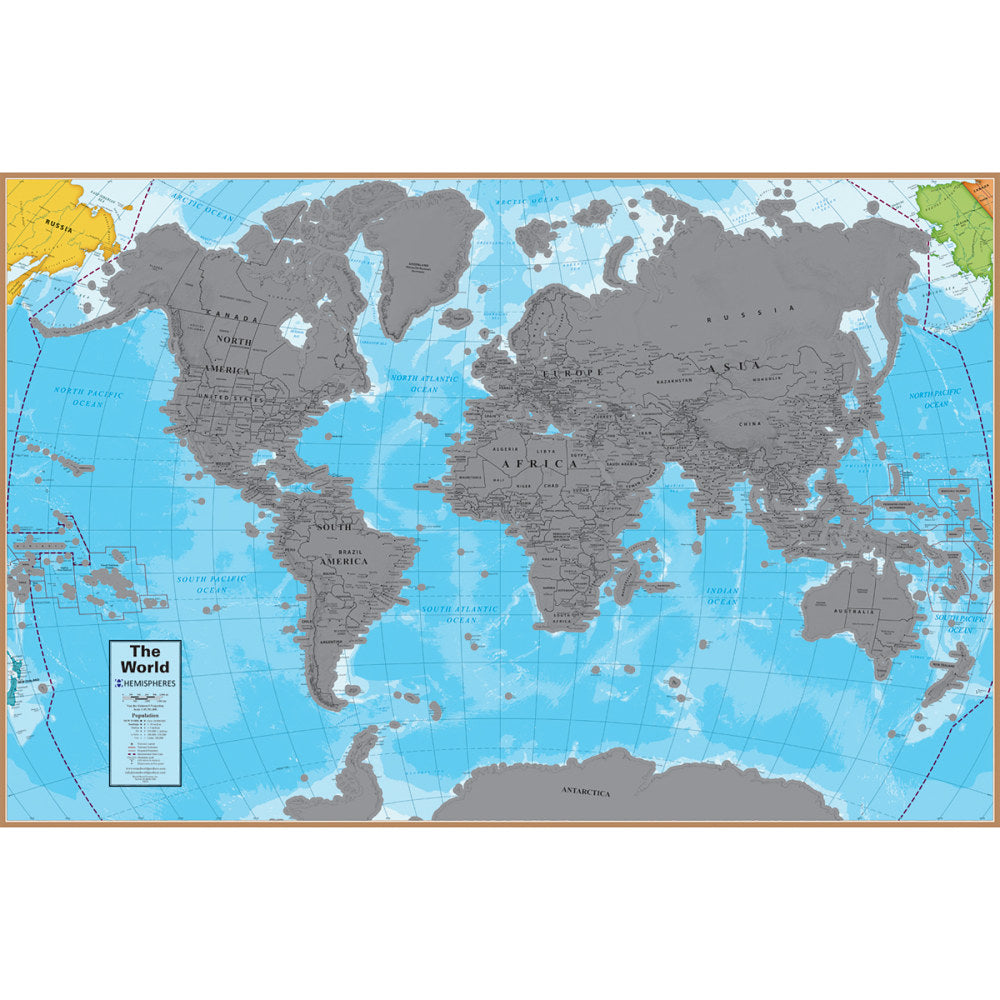 Hemispheres Scratch-Off Laminated Wall Map, 24in x 36in, World